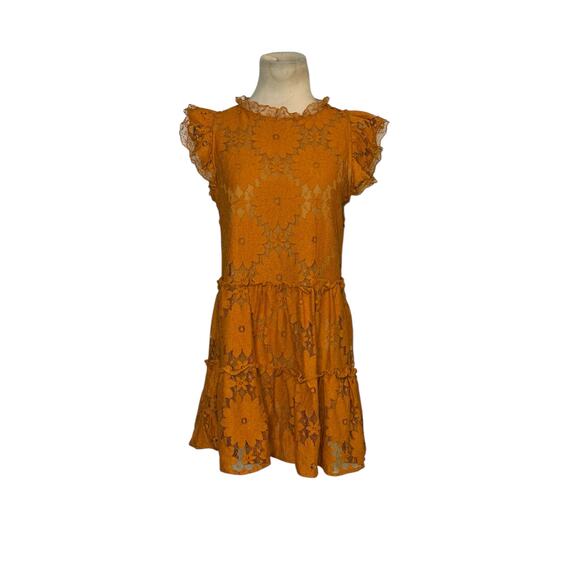 Blue Tassel gold floral lace tiered tunic mini dress size XS - Picture 6 of 15